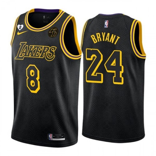 Men's Los Angeles Lakers Front #8 Back #24 Kobe Bryant With KB Patch &Gigi Patch Black NBA Stitched Jersey